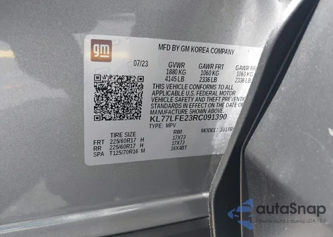 2024 Chevrolet Trax Fwd Sp из США, поврежденный, VIN KL77LFE23RC091390